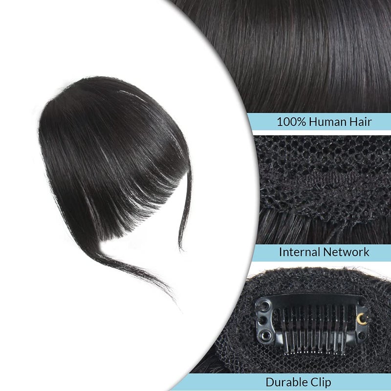 Shinon Clip in Bangs Natural Real Human Hair Flat Bangs Fringe Hair Bangs Fashion Clip in Wispy Hair Extension (Flat Bangs with Temples,Black Brown) - Image 4